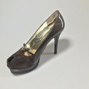 Guess By Marciano Brown Suede Peep Toe Stilettos P